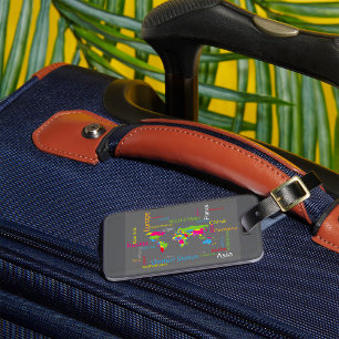 Colourful Typography World Map Modern Word Travel  Luggage Tag