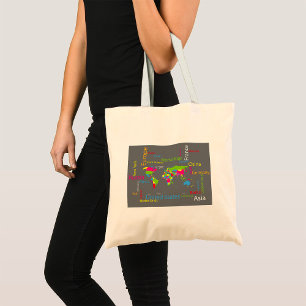 Colourful Typography World Map Modern Word Travel  Tote Bag