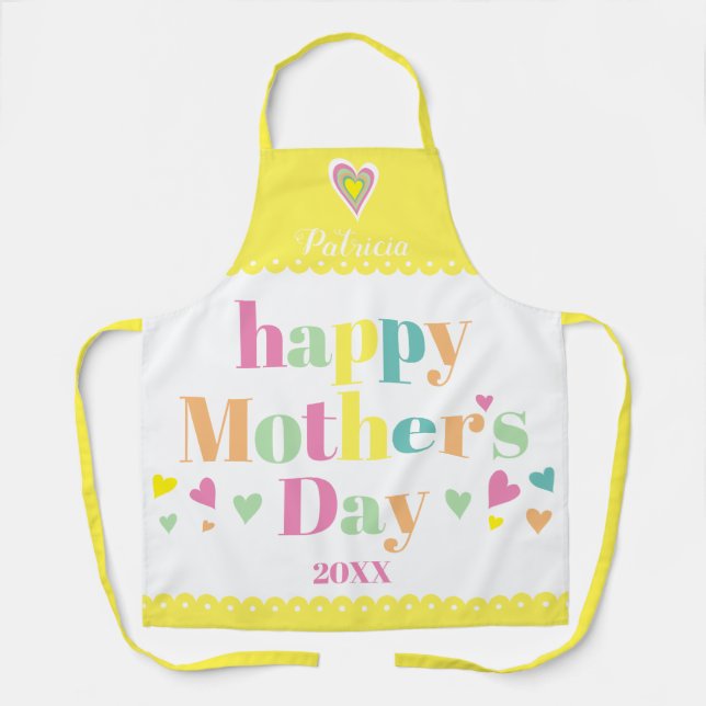 Colourful typography yellow border Mothers Day   Apron (Front)