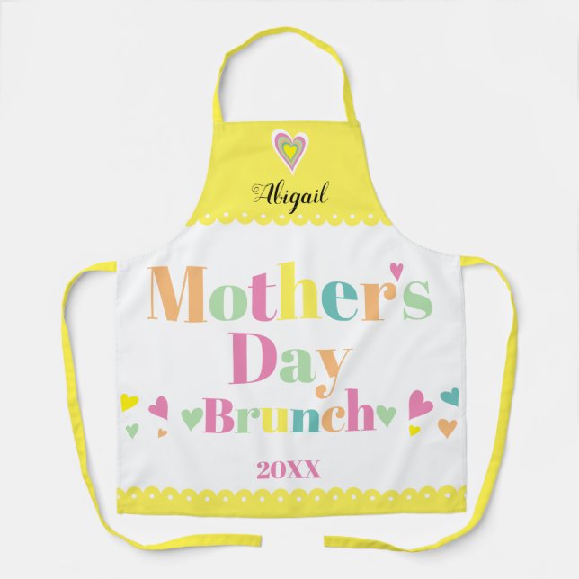 Colourful typography yellow Mothers Day Brunch Apron (Front)