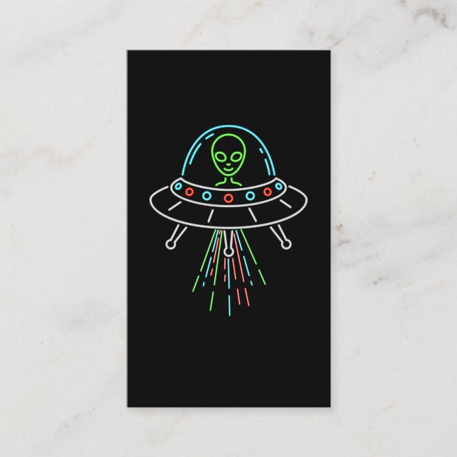 Colourful UFO Cute Alien Abduction Business Card (Front)