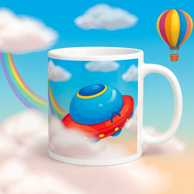Colourful UFO Spaceship Flying Through Clouds Coffee Mug (Creator Uploaded)