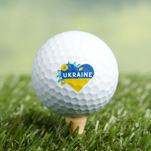 Colourful Ukraine Flag Flower Heart  Golf Balls (Insitu Tee)