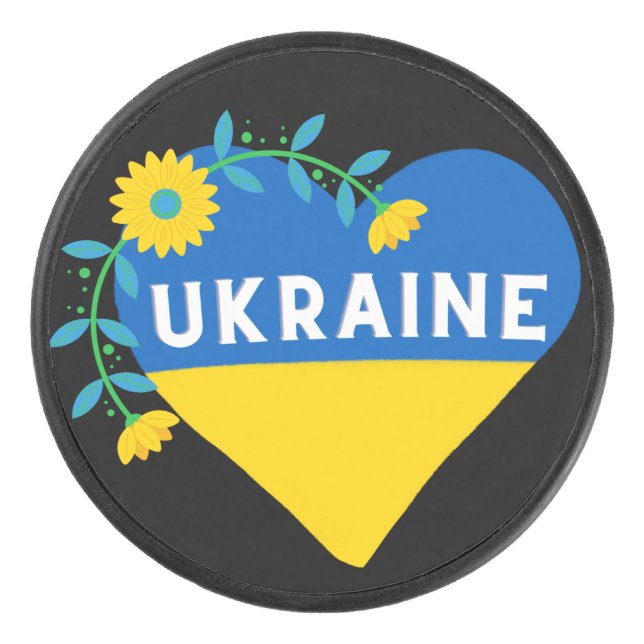 Colourful Ukraine Flag Flower Heart  Hockey Puck (Front)