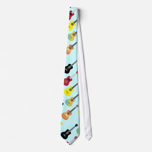 Colourful Ukulele Patterns Mint Blue Tie (Front)