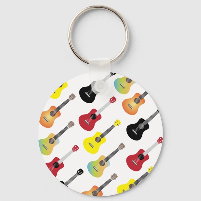 Colourful Ukulele Patterns Music Key Ring (Front)