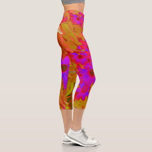 Colourful Ultra-Violet, Magenta and Red Wildflower Capri Leggings