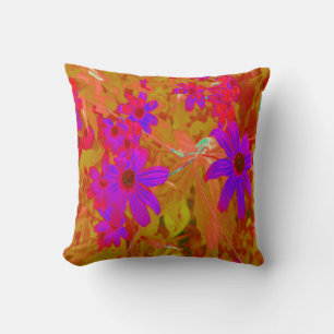 Colourful Ultra-Violet, Magenta and Red Wildflower Cushion