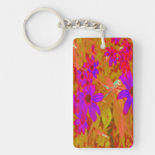 Colourful Ultra-Violet, Magenta and Red Wildflower Key Ring