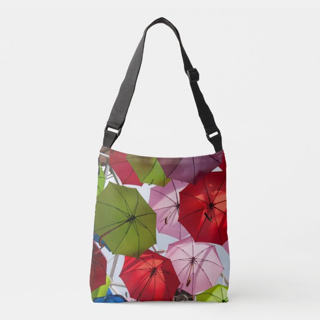 Colourful umbrella background crossbody bag (Front)