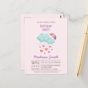 Colourful Umbrella Birthday Card with Cute Clouds