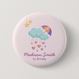 Colourful Umbrella Birthday Card with Cute Clouds 6 Cm Round Badge