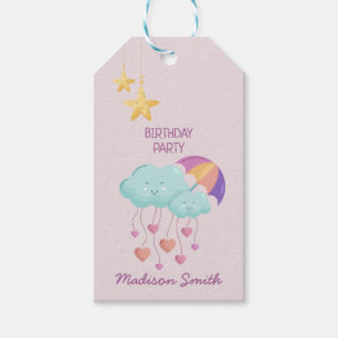 Colourful Umbrella Birthday Card with Cute Clouds Gift Tags