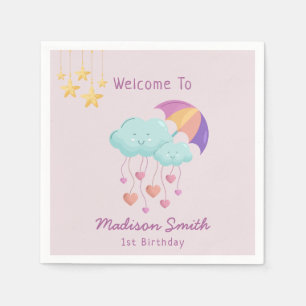 Colourful Umbrella Birthday Card with Cute Clouds  Napkin