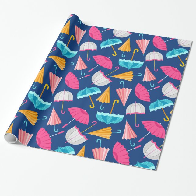 Colourful Umbrella Pattern Wrapping Paper (Unrolled)