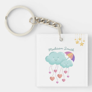 Colourful Umbrella with Cute Clouds Key Ring