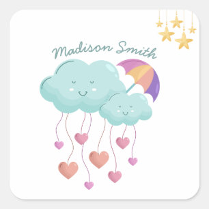 Colourful Umbrella with Cute Clouds Square Sticker