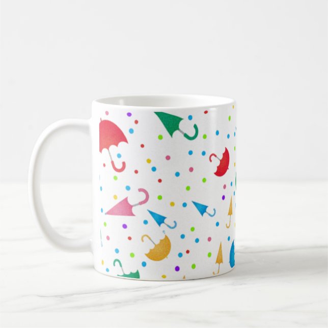 Colourful Umbrellas and Confetti Pattern Coffee Mug (Left)
