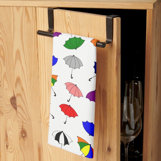 Colourful Umbrellas Design Tea Towel (Thirds Fold)