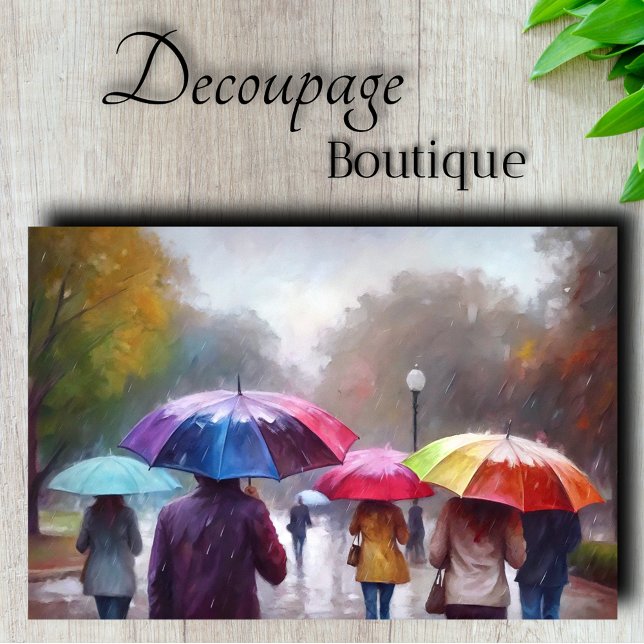 Colourful Umbrellas in Rain Decoupage Tissue Paper (Colorful Umbrellas in Rain Decoupage Tissue Paper)