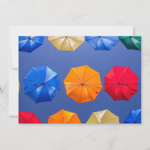 Colourful umbrellas in the sky blue orange red   invitation