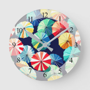 Colourful Umbrellas  Round Clock