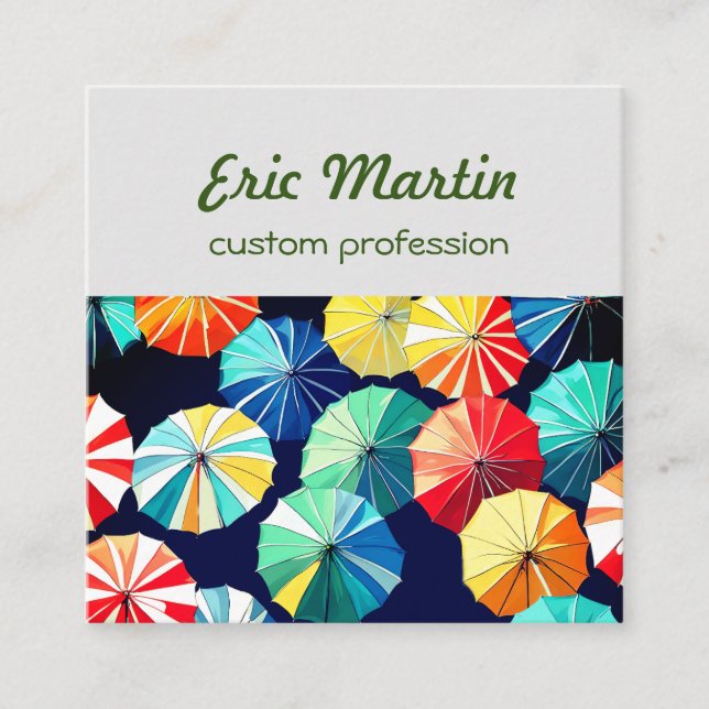 Colourful Umbrellas  Square Business Card (Front)