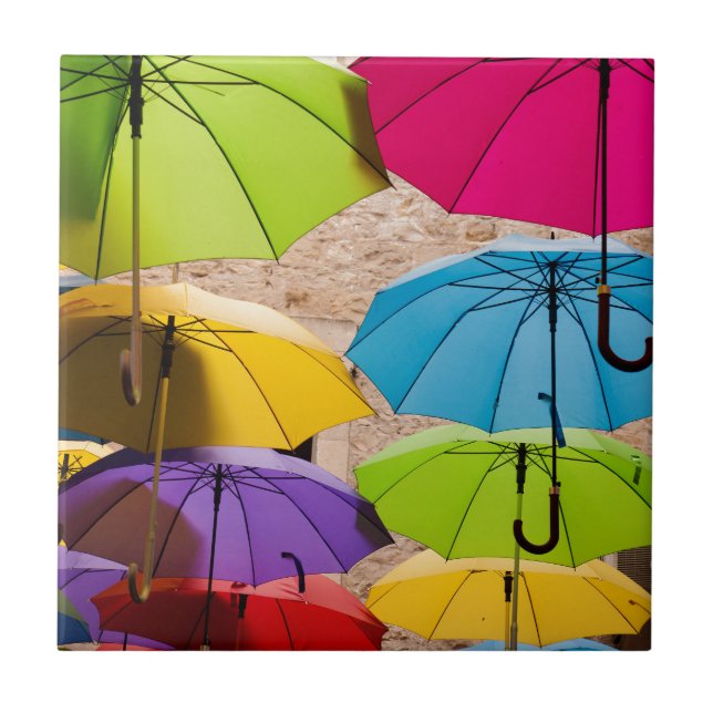 Colourful Umbrellas Tile (Front)