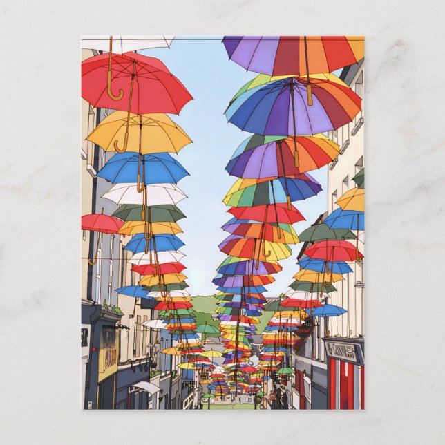 Colourful umbrellas view postcard (Front)