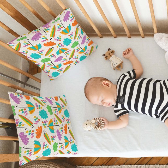 Colourful Umbrellas with Clouds and Raindrops Cushion (Creator Uploaded)