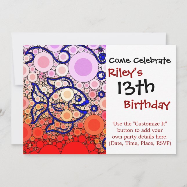 Colourful Under the Sea Bubbly Fish Swimming Mosai Invitation (Front)