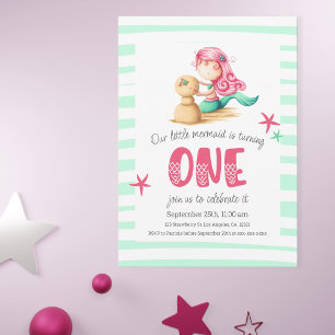 Colourful Under the Sea Mermaid Girl First Birthda Invitation