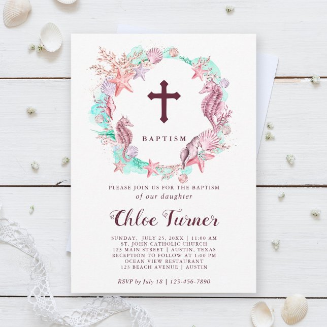 Colourful Under the Sea Wreath Baptism Invitation (Creator Uploaded)
