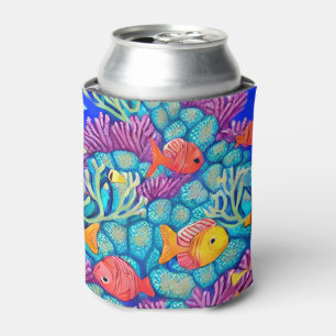 Colourful Underwater Coral Reef Seamless Pattern Can Cooler