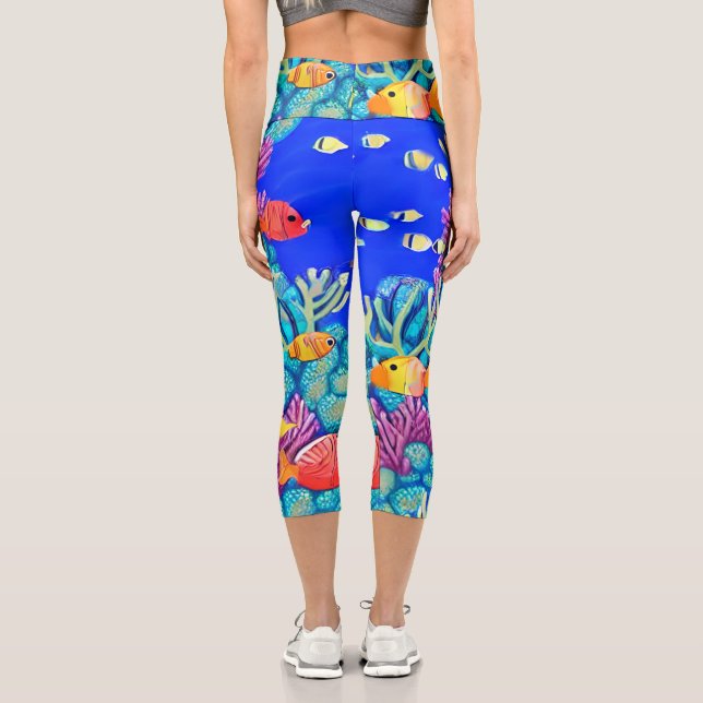 Colourful Underwater Coral Reef Seamless Pattern Capri Leggings (Back)