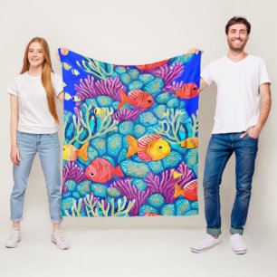 Colourful Underwater Coral Reef Seamless Pattern Fleece Blanket