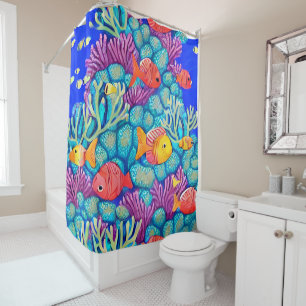 Colourful Underwater Coral Reef Seamless Pattern Shower Curtain