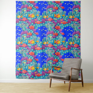 Colourful Underwater Coral Reef Seamless Pattern Tapestry