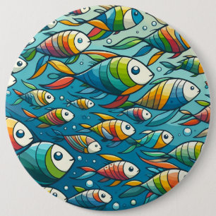 Colourful underwater fish art 6 cm round badge