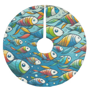 Colourful underwater fish art brushed polyester tree skirt