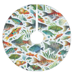 Colourful underwater fish art brushed polyester tree skirt
