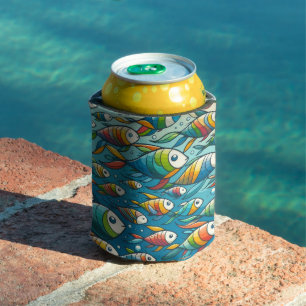 Colourful underwater fish art can cooler