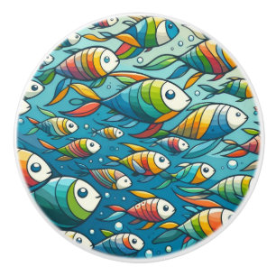 Colourful underwater fish art ceramic knob