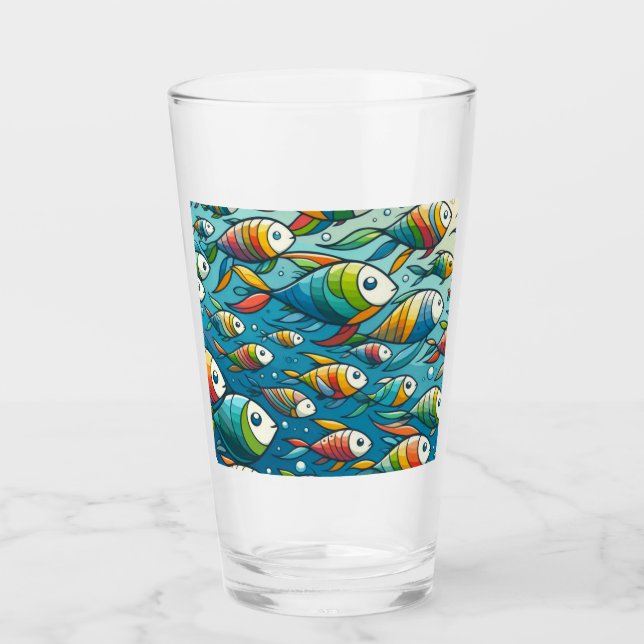 Colourful underwater fish art glass (Front)