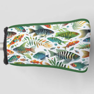 Colourful underwater fish art golf head cover