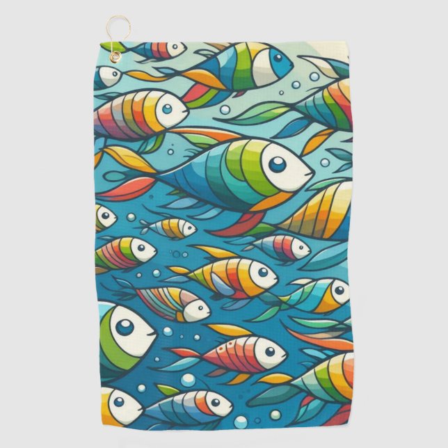 Colourful underwater fish art golf towel (Front)