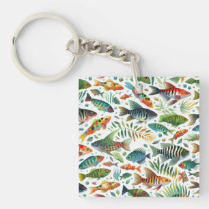 Colourful underwater fish art key ring