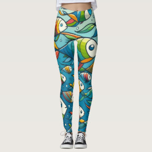 Colourful underwater fish art leggings