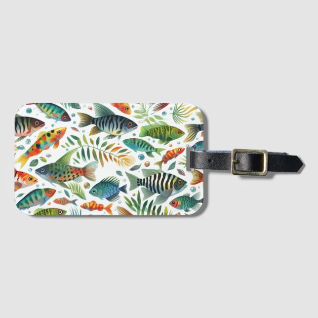 Colourful underwater fish art luggage tag (Front Horizontal)