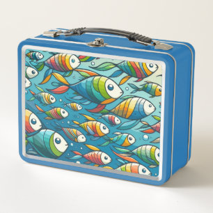 Colourful underwater fish art metal lunch box